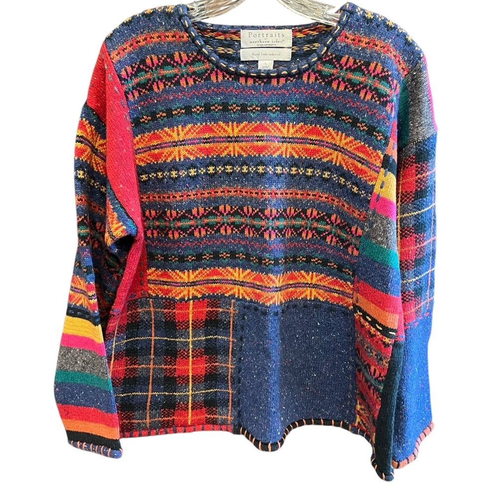Northern Isles Patchwork Sweater Large Indigo Twe… - image 1